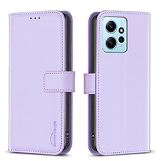 Leather Case Stands Flip Cover Holder B17F for Xiaomi Redmi Note 12 4G Clove Purple