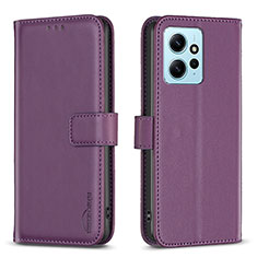 Leather Case Stands Flip Cover Holder B17F for Xiaomi Redmi Note 12 4G Purple