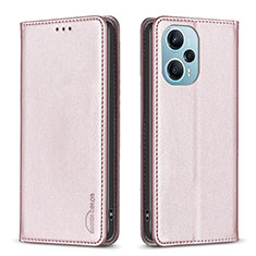 Leather Case Stands Flip Cover Holder B17F for Xiaomi Redmi Note 12 Turbo 5G Rose Gold