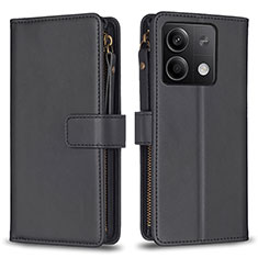 Leather Case Stands Flip Cover Holder B17F for Xiaomi Redmi Note 13 5G Black