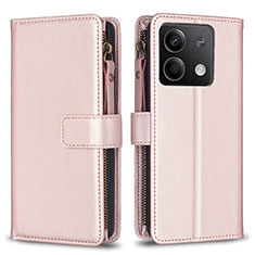 Leather Case Stands Flip Cover Holder B17F for Xiaomi Redmi Note 13 5G Rose Gold