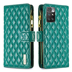 Leather Case Stands Flip Cover Holder B19F for Xiaomi Redmi 10 4G Green