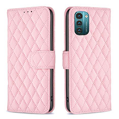 Leather Case Stands Flip Cover Holder B20F for Nokia G21 Rose Gold