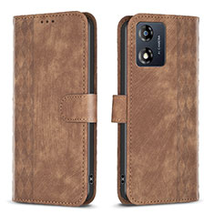 Leather Case Stands Flip Cover Holder B21F for Motorola Moto E13 Brown