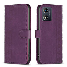 Leather Case Stands Flip Cover Holder B21F for Motorola Moto E13 Purple