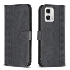Leather Case Stands Flip Cover Holder B21F for Motorola Moto G73 5G Black