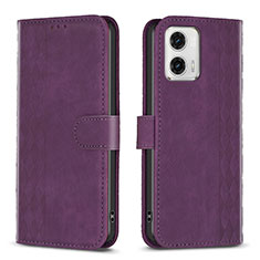 Leather Case Stands Flip Cover Holder B21F for Motorola Moto G73 5G Purple