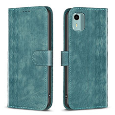 Leather Case Stands Flip Cover Holder B21F for Nokia C12 Green