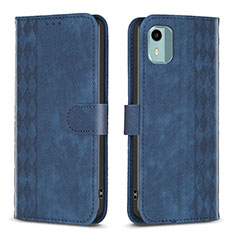 Leather Case Stands Flip Cover Holder B21F for Nokia C12 Pro Blue