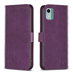 Leather Case Stands Flip Cover Holder B21F for Nokia C12 Pro Purple