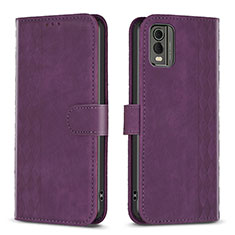 Leather Case Stands Flip Cover Holder B21F for Nokia C32 Purple