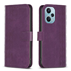 Leather Case Stands Flip Cover Holder B21F for Xiaomi Poco F5 5G Purple