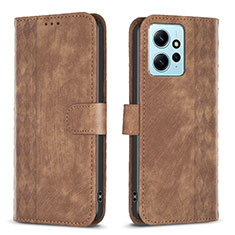 Leather Case Stands Flip Cover Holder B21F for Xiaomi Redmi Note 12 4G Brown