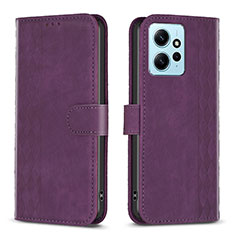 Leather Case Stands Flip Cover Holder B21F for Xiaomi Redmi Note 12 4G Purple