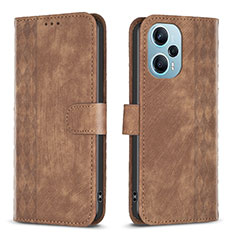 Leather Case Stands Flip Cover Holder B21F for Xiaomi Redmi Note 12 Turbo 5G Brown