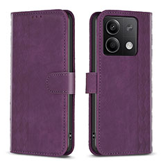 Leather Case Stands Flip Cover Holder B21F for Xiaomi Redmi Note 13 5G Purple