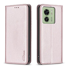 Leather Case Stands Flip Cover Holder B22F for Motorola Moto Edge (2023) 5G Rose Gold