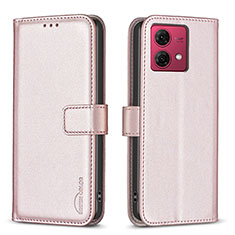 Leather Case Stands Flip Cover Holder B22F for Motorola Moto G84 5G Rose Gold