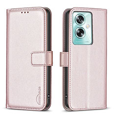 Leather Case Stands Flip Cover Holder B22F for Oppo A2 5G Rose Gold