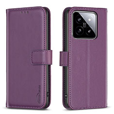 Leather Case Stands Flip Cover Holder B22F for Xiaomi Mi 14 Pro 5G Purple