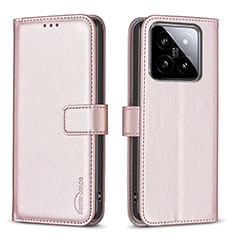 Leather Case Stands Flip Cover Holder B22F for Xiaomi Mi 14 Pro 5G Rose Gold