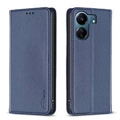 Leather Case Stands Flip Cover Holder B22F for Xiaomi Poco C65 Blue