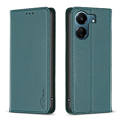 Leather Case Stands Flip Cover Holder B22F for Xiaomi Poco C65 Green