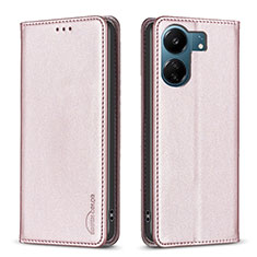 Leather Case Stands Flip Cover Holder B22F for Xiaomi Poco C65 Rose Gold