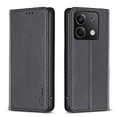 Leather Case Stands Flip Cover Holder B22F for Xiaomi Redmi Note 13 5G Black