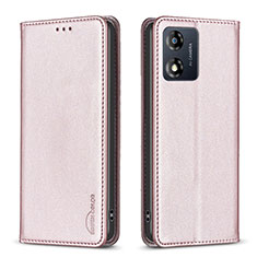 Leather Case Stands Flip Cover Holder B23F for Motorola Moto E13 Rose Gold