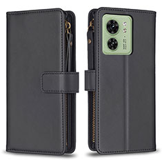 Leather Case Stands Flip Cover Holder B23F for Motorola Moto Edge (2023) 5G Black