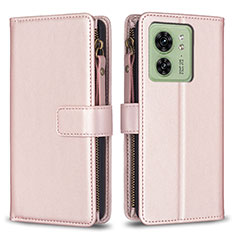 Leather Case Stands Flip Cover Holder B23F for Motorola Moto Edge (2023) 5G Rose Gold