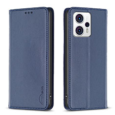 Leather Case Stands Flip Cover Holder B23F for Motorola Moto G13 Blue