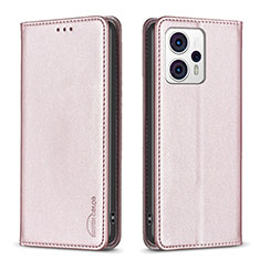 Leather Case Stands Flip Cover Holder B23F for Motorola Moto G13 Rose Gold