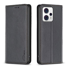 Leather Case Stands Flip Cover Holder B23F for Motorola Moto G23 Black