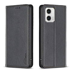 Leather Case Stands Flip Cover Holder B23F for Motorola Moto G73 5G Black