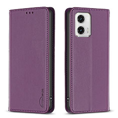 Leather Case Stands Flip Cover Holder B23F for Motorola Moto G73 5G Purple