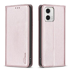 Leather Case Stands Flip Cover Holder B23F for Motorola Moto G73 5G Rose Gold