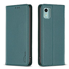 Leather Case Stands Flip Cover Holder B23F for Nokia C12 Green