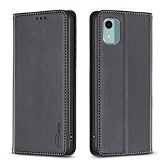 Leather Case Stands Flip Cover Holder B23F for Nokia C12 Plus Black