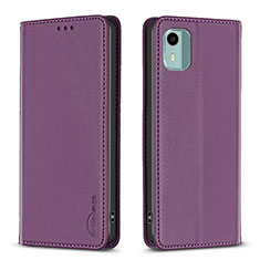 Leather Case Stands Flip Cover Holder B23F for Nokia C12 Plus Purple