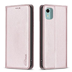 Leather Case Stands Flip Cover Holder B23F for Nokia C12 Plus Rose Gold