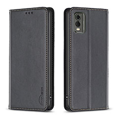 Leather Case Stands Flip Cover Holder B23F for Nokia C210 Black