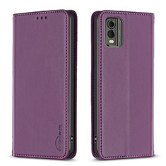 Leather Case Stands Flip Cover Holder B23F for Nokia C32 Purple