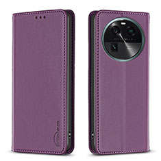 Leather Case Stands Flip Cover Holder B23F for Oppo Find X6 Pro 5G Purple