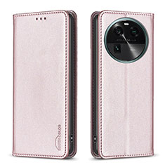 Leather Case Stands Flip Cover Holder B23F for Oppo Find X6 Pro 5G Rose Gold