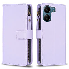 Leather Case Stands Flip Cover Holder B23F for Xiaomi Poco C65 Clove Purple