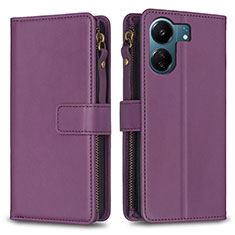 Leather Case Stands Flip Cover Holder B23F for Xiaomi Poco C65 Purple