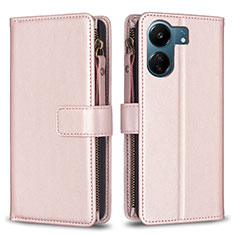 Leather Case Stands Flip Cover Holder B23F for Xiaomi Poco C65 Rose Gold