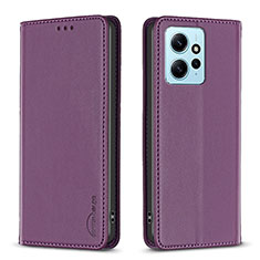 Leather Case Stands Flip Cover Holder B23F for Xiaomi Redmi Note 12 4G Purple